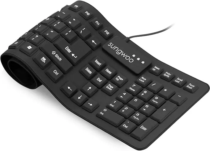 Foldable Silicone USB Wired Standard Waterproof Rollup Keyboard for PC Notebook Laptop, Full Size