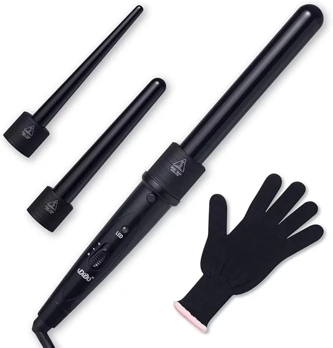 Tourmaline 3 in 1 Curling Wand Set with 3 Interchangeable Curling Iron Ceramic Barrels with Heat Resistant Glove
