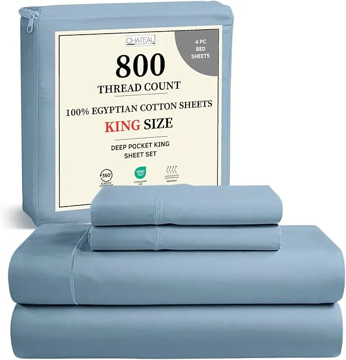 100% Egyptian Cotton Sheets For King Size Bed, 800 Thread Count Deep Pocket King Sheet Set