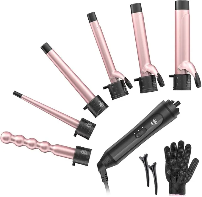 6-in-1 Curling Iron, Professional Instant Heat Up Hair Curling Wand Set