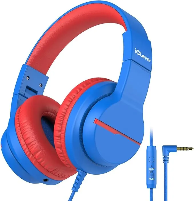 Kids Headphones for School Travel, Safe Volume Limited, HD Mic Stereo Sound Over-Ear Girls Boys Headphones for Kid, FunShare Foldable 3.5mm Wired for iPad Computer, HS19