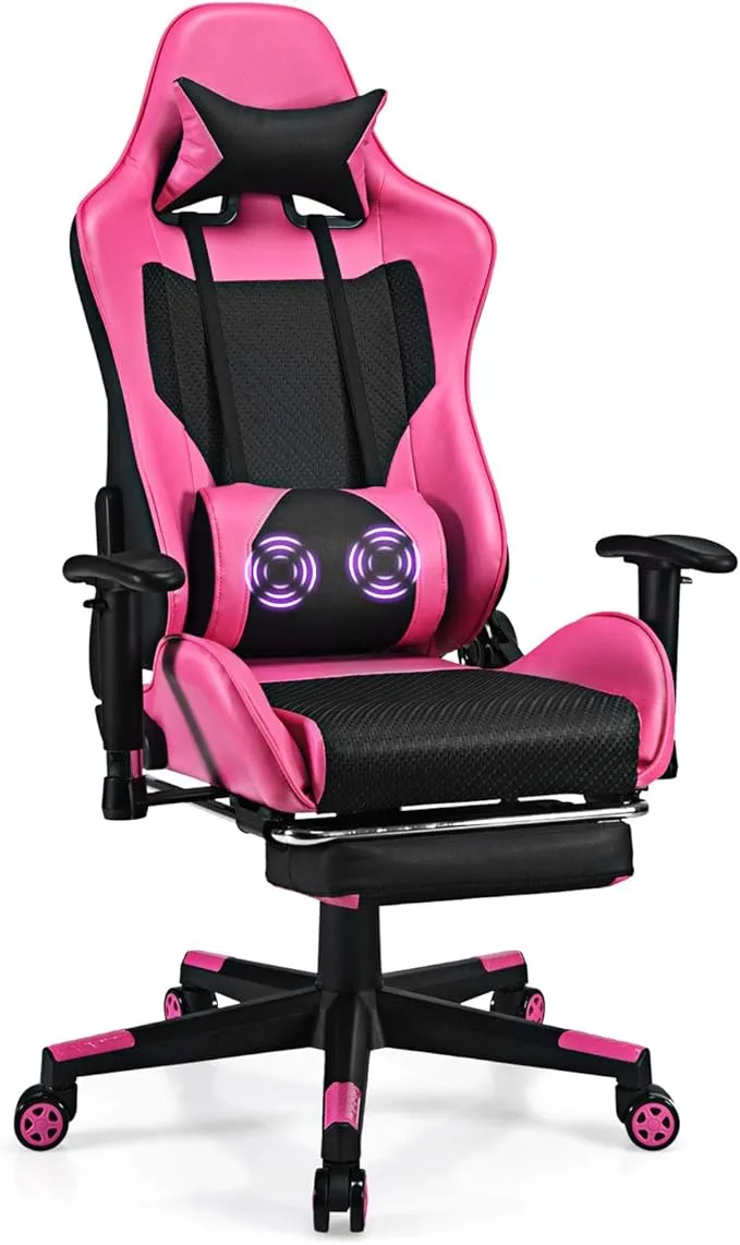 Massage Gaming Chair Pink HW62776WH