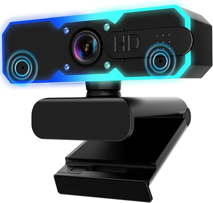 1080P 60FPS Streaming Camera Webcam with Microphone and Fill RGB Light, Autofocus