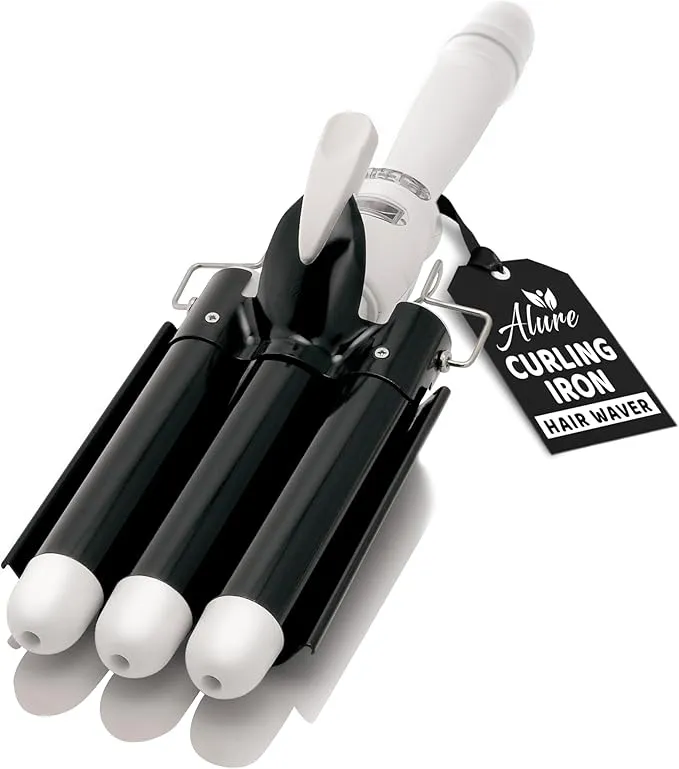 Three Barrel Curling Iron Wand Hair Waver with LCD Temperature Display - 1 Inch Ceramic Tourmaline Triple Barrels, Dual Voltage Crimp HE-9