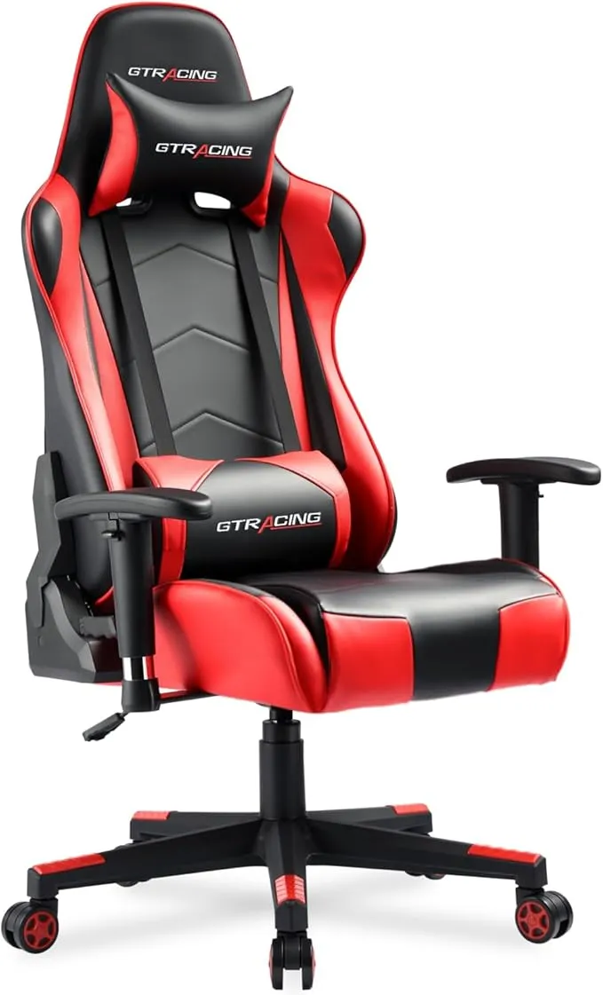 Gaming Chair Racing Office Computer Ergonomic Video Game Chair Backrest and Seat Height Adjustable Swivel Recliner with Headrest and Lumbar Pillow Esports Chair GT099