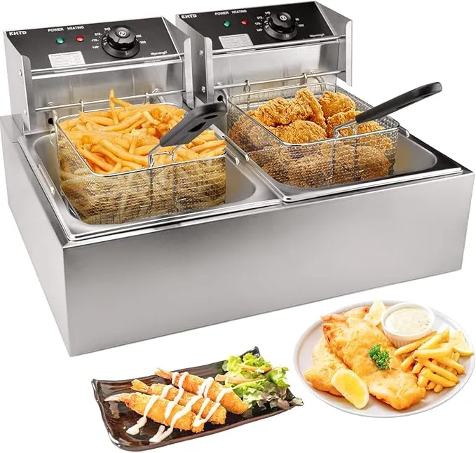 Commercial Deep Fryer with Basket, 3400W 12.7QT/12L, Detachable Large Capacity Stainless Steel Countertop Electric Oil Fryer with Temperature Control