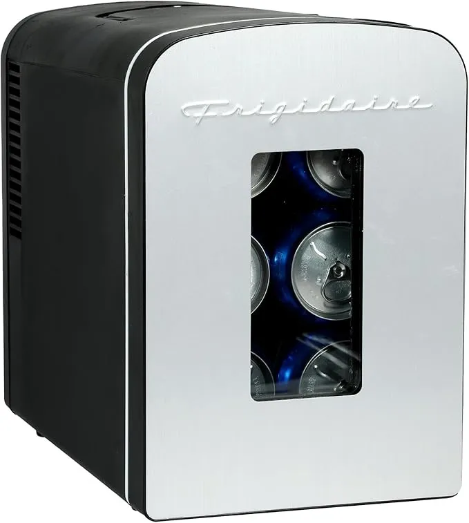 Portable 9-Can Mini Cooler Fridge, 5L, Brushed Stainless Rugged, Window, EFMIS189-SS