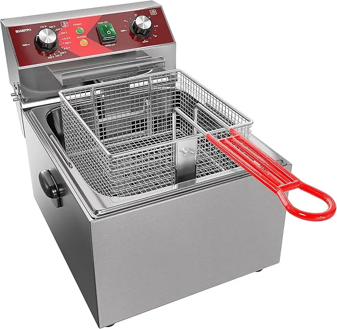 Electric Deep fryer Single Tank Deep Fryer with Basket Capacity 10L(10.5QT) Electric Countertop Fryers with 60 Minute Timer EGEF-101V