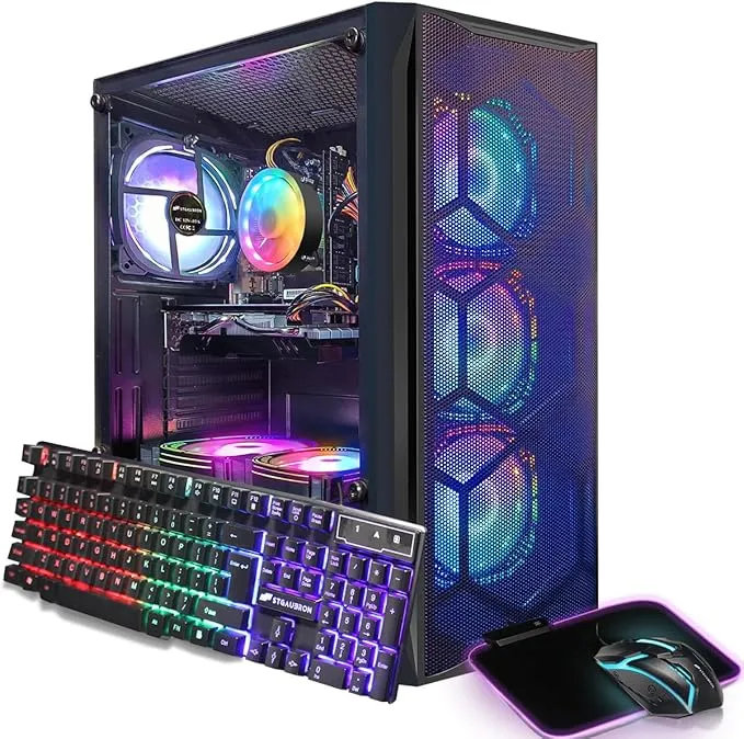 Gaming PC Desktop Computer, Intel Core i7 up to 3.9GHz, Radeon RX 580 8G, 16G RAM, 512G SSD, WiFi 6, Bluetooth 5.0, RGB Fan x6, Windows 11 Home