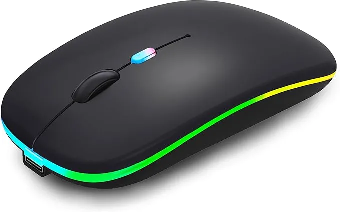 Wireless Bluetooth Mouse Rechargeable Laptop Mice with LED Lights Silent Slim Use(BT5.2 and 2.4G Portable USB Receiver)Dual Mode Computer Mouse for Laptop/iPad/Tablet/Apple/Computer/Mac