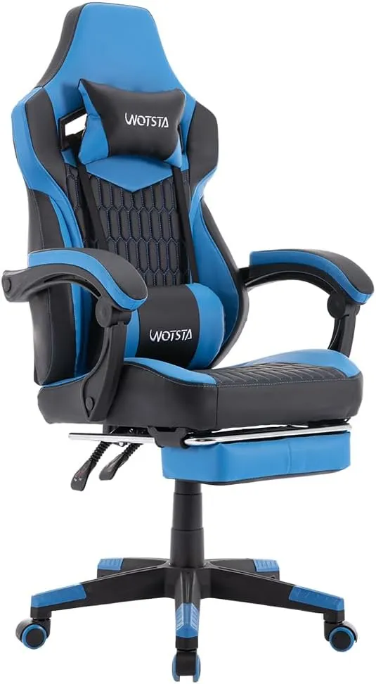 Gaming Chair with Footrest, Gaming Chairs PVC Leather Ergonomic Office Gamer Chair Headrest Lumbar Support Racing Style Video Gaming Chair for Office