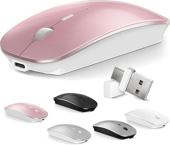 Mouse for MacBook Wireless Bluetooth Mouse Laptop MacBook Air Mac Pro Rechargeable Silent PC iPad Optical Mouse with Dual Mode Switch Bluetooth 5.2/3.0 and 2.4GHz USB Type-C Receiver