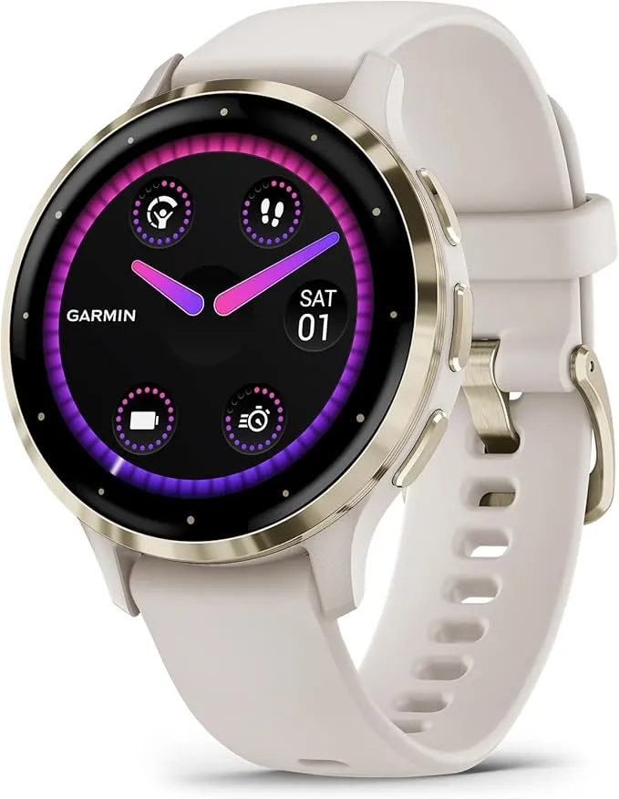 Venu 3S Soft Gold Stainless Steel Bezel 1.2-Inch AMOLED Touchscreen Display Smart Watch with 41mm Ivory Case and Silicone Band