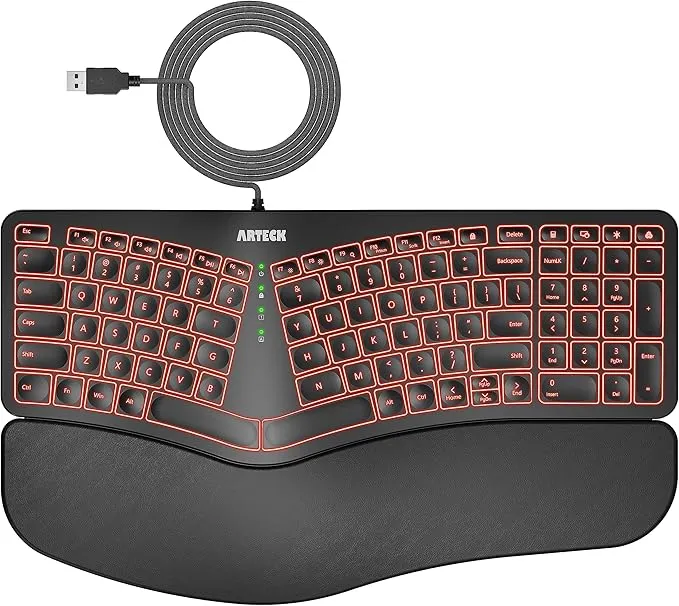 Ergonomic USB Wired Keyboard with Cushioned Wrist & Palm Rest
