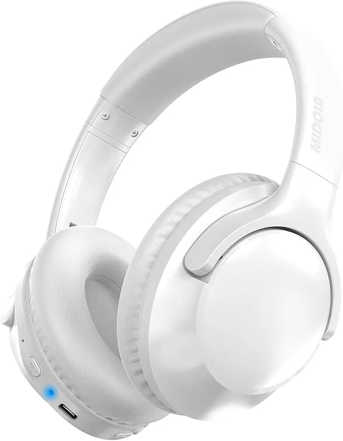 Bluetooth Headphones Over Ear 68H Playtime 6 EQ Wireless Headset with Microphone HiFi Stereo Foldable Lightweight Deep Bass for Travel Home Office Cellphone White MID-B15