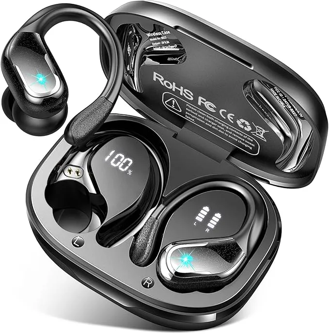 Wireless Earbud, 75Hrs Bluetooth 5.4 Headphones IP7 Waterproof for Sport, Running Wireless Earphones with ENC Noise Cancelling Mics, Deep Bass Over Ear bud with Earhooks for Android, iOS, Workout, Gym BX27