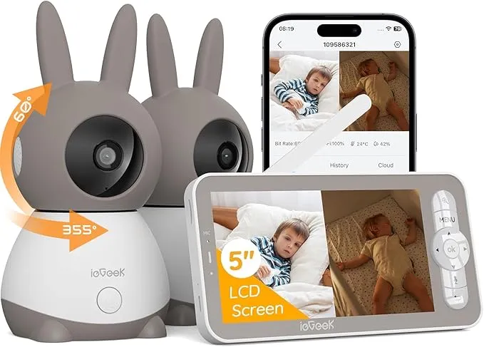 2K Split-Screen Baby Monitor, Baby 1T with 2 cameras
