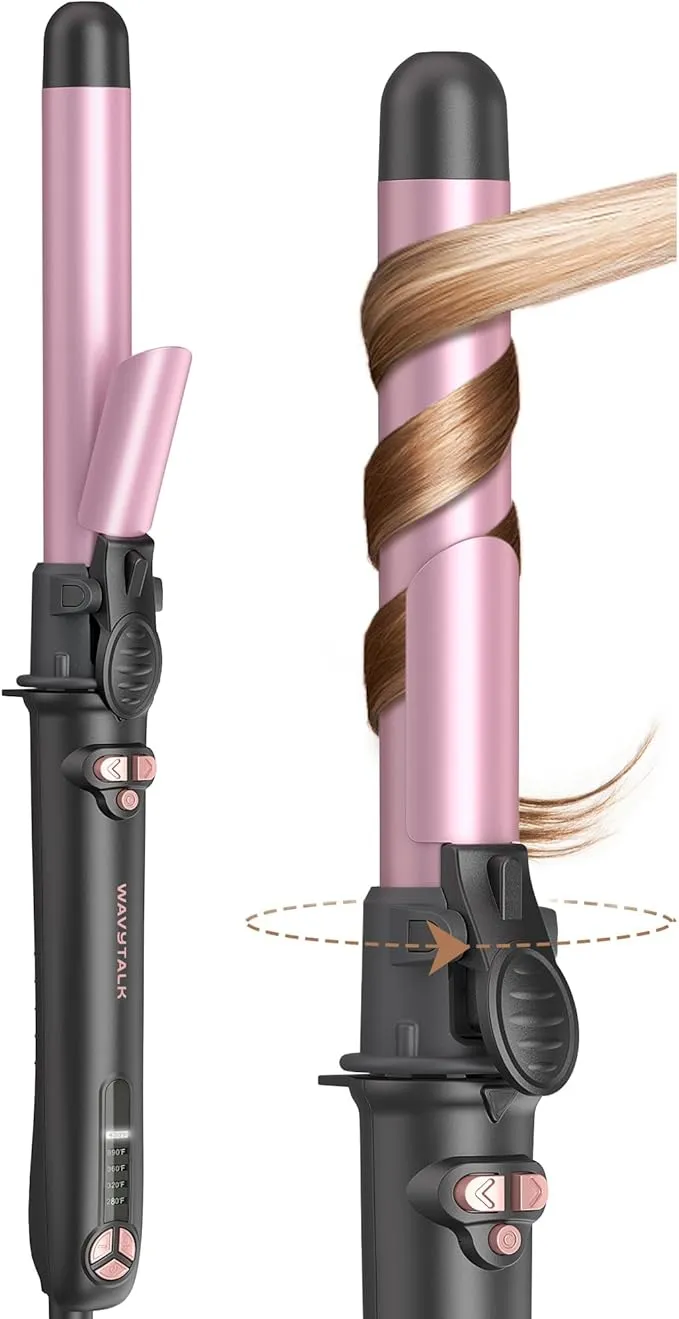 Rotating Curling Iron, Curl Cycle, 1 Inch Automatic Curling Wand for Long Hair, Get Effortless Beach Waves with Self Spinning Barrel up to 430°F with Home Button, Dual Voltage, Rose Gold 93-217RG-QjxLCA