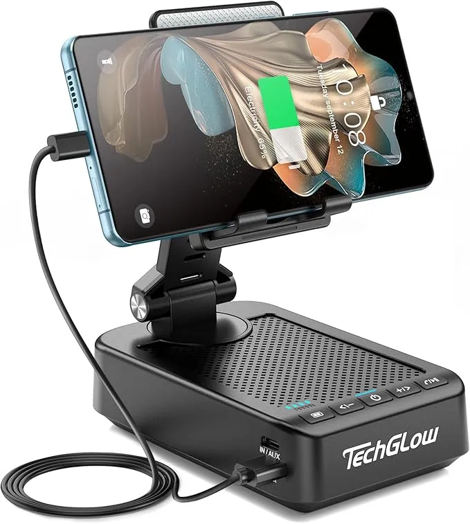 TechGlow Foldable Cellphone Stand with Bluetooth Speaker Power Bank 360° Rotatable Phone Stand L40