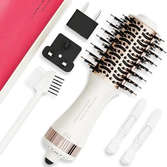 4-in-1 Travel Dual Voltage Hair Dryer Brush Blow Dryer Brush,Portable 2 inch Mini Hot Air Brush