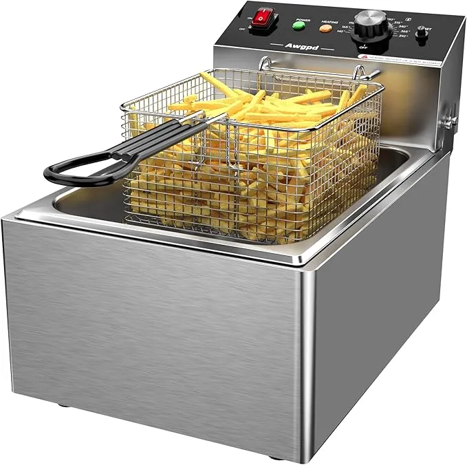 Electric Deep fryer Single Tank Deep Fryer with Basket Capacity 10L(10.5QT) Electric Countertop Fryer Stainless Steel Deep Fryers for Restaurant Home Use, 1700 Watts, 110V (10L) Awgpd