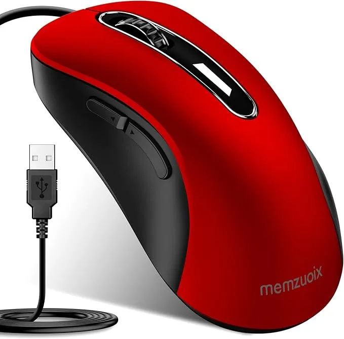 Wired Mouse, USB Computer Mouse 1400 DPI Mobile Optical Mouse Ergonomic Design Computer Mice with 5FT Cord for Laptop, PC, Desktop, MacBook, 5 Buttons (Pomegranate Red) M-697-red-HLY-JP