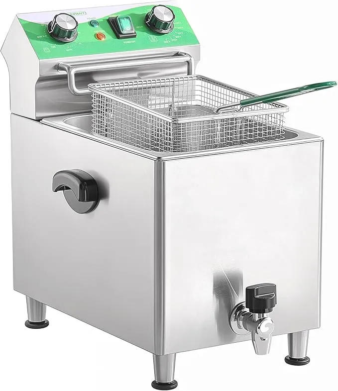 Deep Fryer with Basket and Lid Commercial Fryers with Oil Filtration and Timer 12L/12.7QT Electric Countertop Fryer Stainless Steel Single Tank Fryer