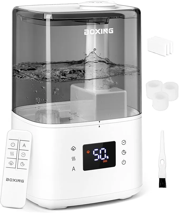 Warm and Cool Mist Humidifiers for Bedroom Large Room Home, Air Humidifier with Remote, Top Fill Ultrasonic Diffuser Humidifier with humidistat,Quiet Sleep Bedside Nightstand,Timer,Filter,4.5L