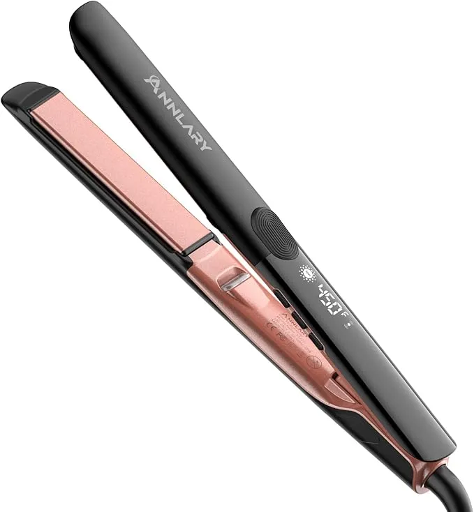 Hair Straightener 1 Inch Flat Iron and Curler 2 in 1 Titanium Ceramic Ionic Dual Voltage Straightener