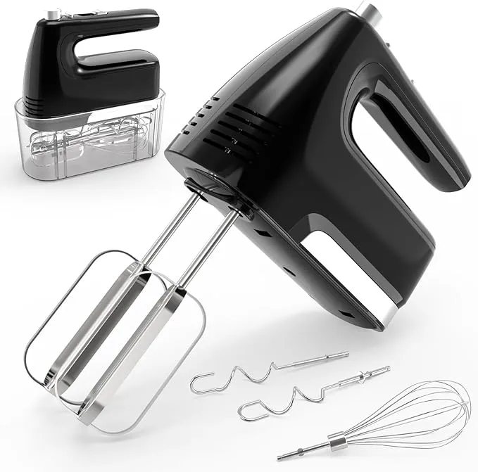 Hand Mixer Electric, 5-Speed 400W Powerful Motor, Hand Mixer Electric Handheld with Storage Case, Turbo Boost and 5x Accessories, Flat Beaters, Dough Hooks, Whisk