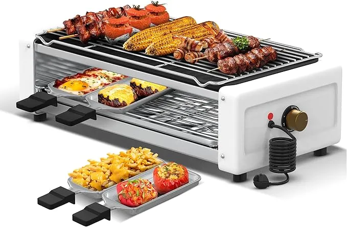 Corekit Smokeless Indoor Electric Grill 4 -in-1 Nonstick Countertop Grill for Kitchen & Dorm, Adjustable Temperature, Removable Plates, Easy to Clean, 1700W Electric Griddle for BBQ