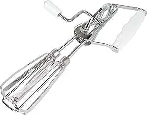 Stainless Steel Manual Hand Mixer, White Retro Style Egg Beater