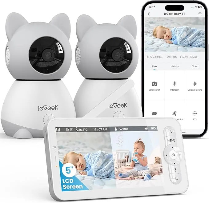 Split-Screen Baby Monitor with 2 Camera and Audio