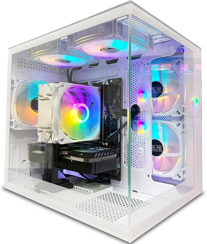 Gaming PC Ryzen5 5600GT Nvme SSD 1TB 16GB RAM WiFi 6 Prebuilt Towers Desktop Computer White SUSU-V900W