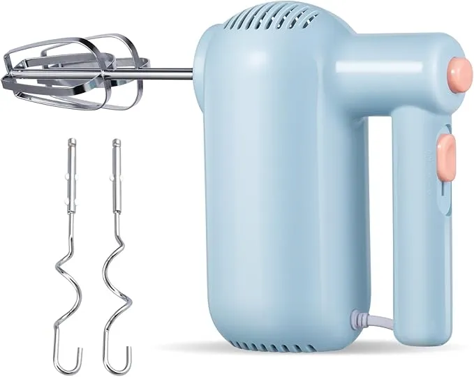 Hand Mixer Electric, 5-Speed Kitchen Mixer Handheld Mixer with Turbo Ultra Power, 4 Stainless Steel Accessories for Whipping Mixing Cookies Cakes Eggs Cream FLQ-DDQ-001