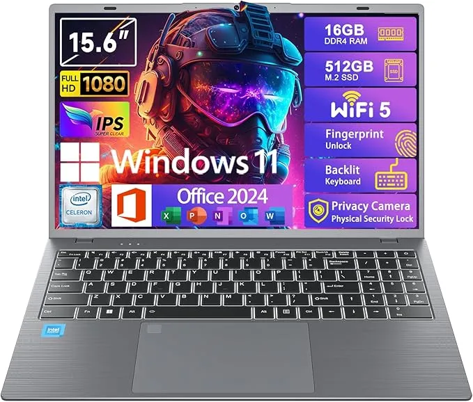 Intel Laptop 15.6”HD Display（Celeron N5095）16GB RAM 512GB SSD Storage