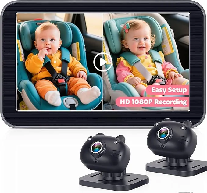 Baby Car Camera Recording: HD 1080P Dual Backseat Cameras with 7” Split-Screen Display