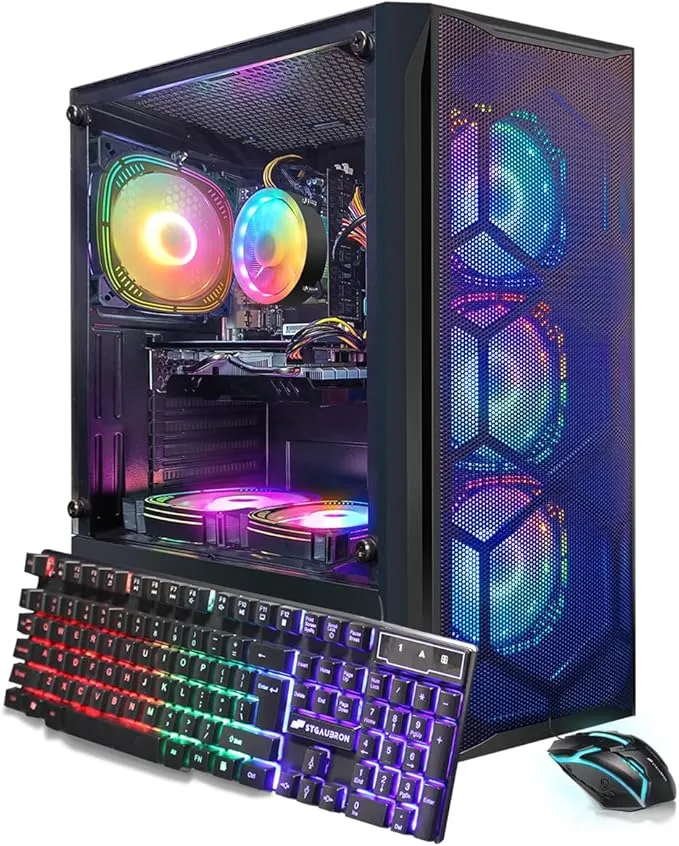 Gaming PC Computer Desktop, Intel Core i7 8th Gen, Radeon RX 580 8G, 16G DDR4, 512G SSD, WiFi 6, BT 5.2, RGB Fan x6, Windows 11 Home
