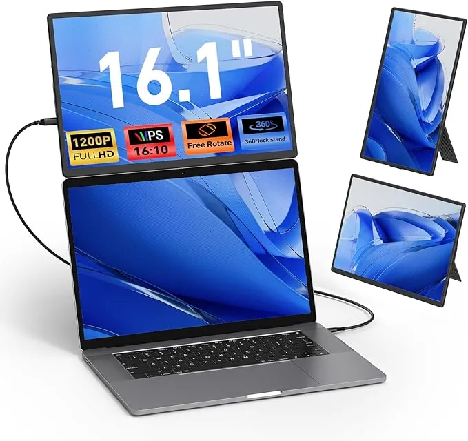 Laptop Screen Extender Monitor Portable - 16.1'' FHD 1200P Portable Screen for Laptops