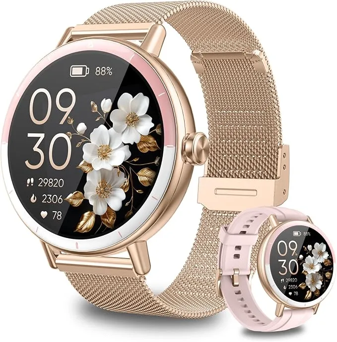 Smart Watches for Women Android/iPhone, IP68 Waterproof Fitness Tracker with Bluetooth Calls(Answer&Make), Activity Pedometer/Heart Rate/SpO2 Monitor/100+ Sports Model DR05 Pink