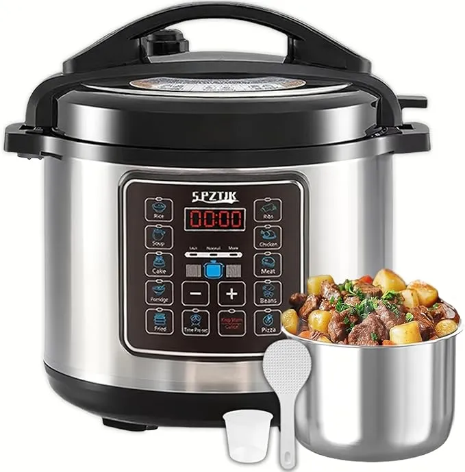 12-in-1 Electric Pressure Cooker 6 Quart, LED Multifunction Steamer, 24-Hour Presetting Electric Rice Cooker, Pressure Cooker, Slow Cooker, Steamer, Warmer, Multicooker, 1000W, Stainless Steel SP-A27
