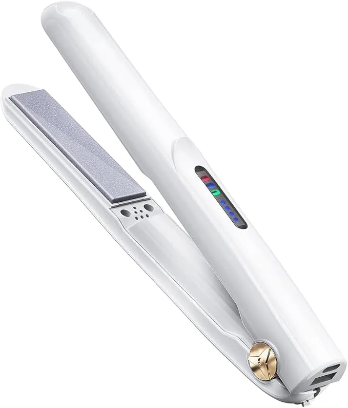 Cordless Hair Straightener and Curler 2 in 1 Ceramic Flat Iron Mini Cordless Portable Travel Hot Tools Straight Curl for Women Men USB Rechargeable with Pouch
