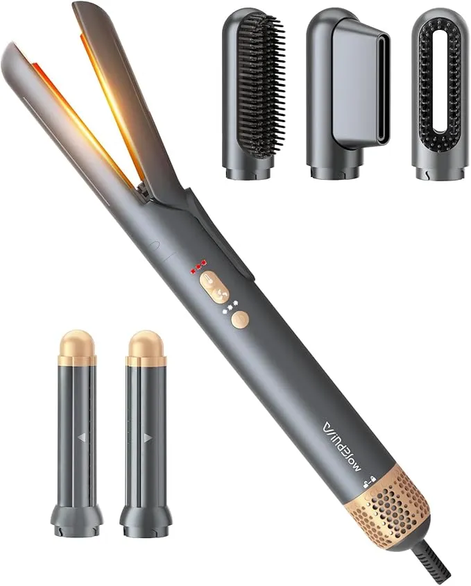 Hair Dryer Brush 6-in-1 Straightener, Hair Auto-Wrap Curlers, Professional 110,000 RPM Magic Multi Styler with Attachments F8118